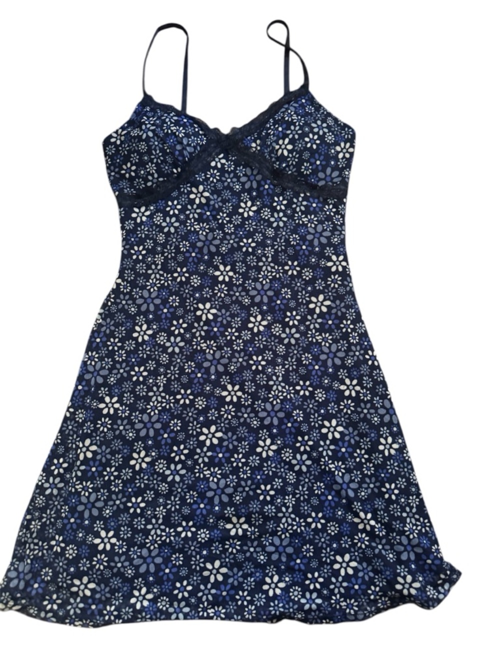 Y2K Women’s Navy Floral Lace-Trim Slip Dress